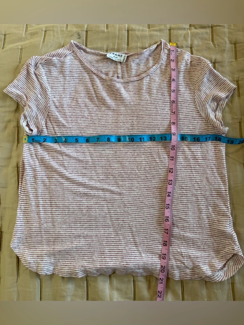 Frame Denim Red & White Striped 100% Linen Short Sleeve Crew Tee - Picture 6 of 6